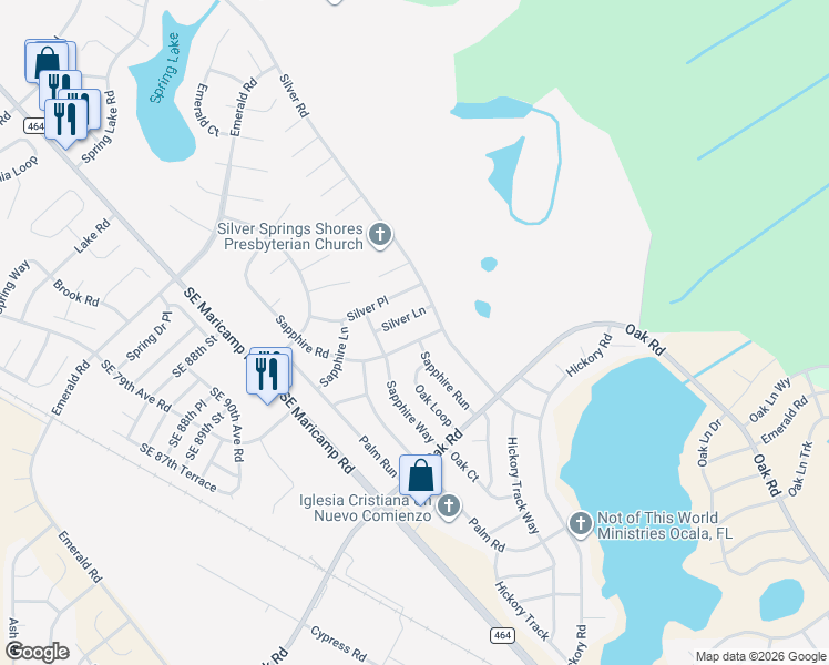 map of restaurants, bars, coffee shops, grocery stores, and more near 71 Sapphire Road in Ocala