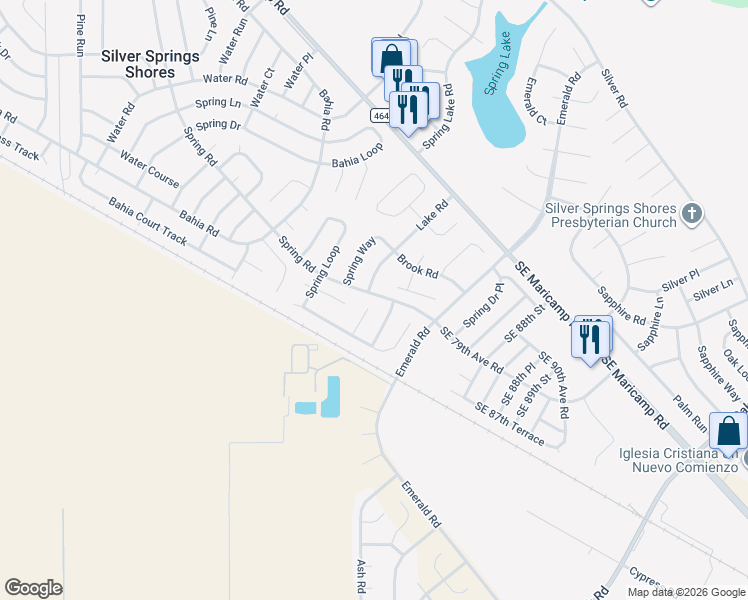 map of restaurants, bars, coffee shops, grocery stores, and more near 11 Spring Loop Drive in Ocala