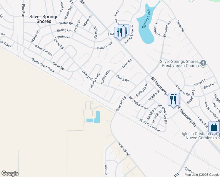 map of restaurants, bars, coffee shops, grocery stores, and more near 11 Spring Loop Drive in Ocala