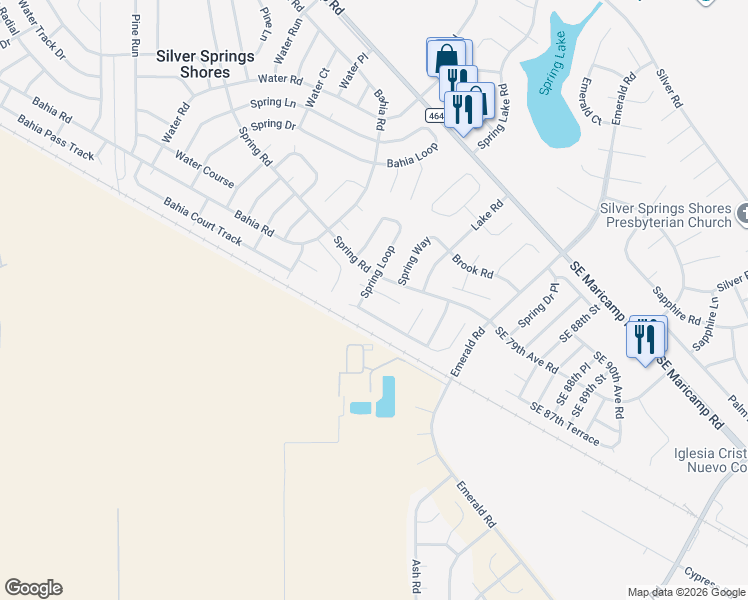map of restaurants, bars, coffee shops, grocery stores, and more near 57 Spring Loop in Ocala