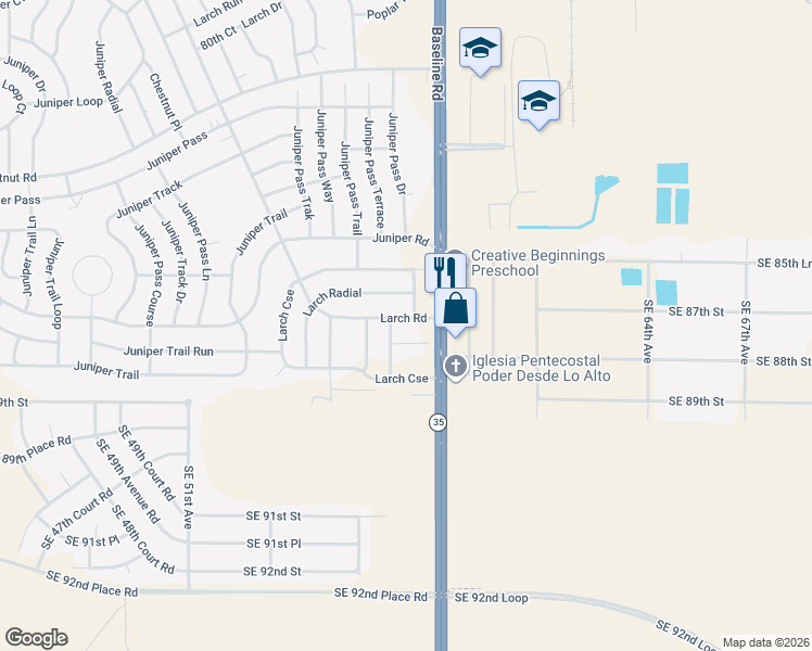 map of restaurants, bars, coffee shops, grocery stores, and more near 340 Larch Road in Ocala