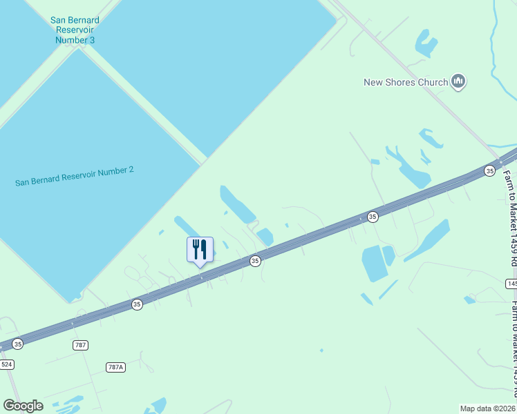 map of restaurants, bars, coffee shops, grocery stores, and more near 20146 Texas 35 in Sweeny