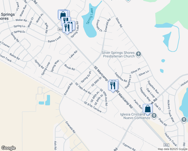 map of restaurants, bars, coffee shops, grocery stores, and more near 28 Spring Lane Way in Ocala