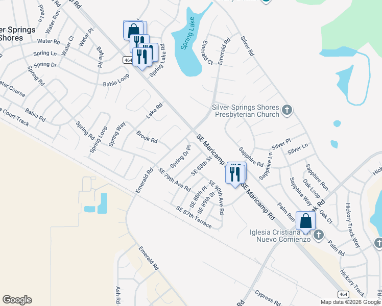 map of restaurants, bars, coffee shops, grocery stores, and more near 28 Spring Lane Way in Ocala