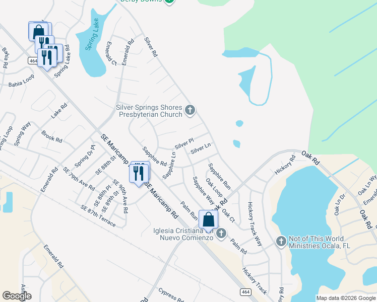 map of restaurants, bars, coffee shops, grocery stores, and more near 6 Sapphire Way in Ocala
