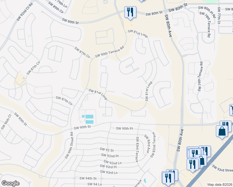 map of restaurants, bars, coffee shops, grocery stores, and more near 8570 Southwest 87th Street in Ocala