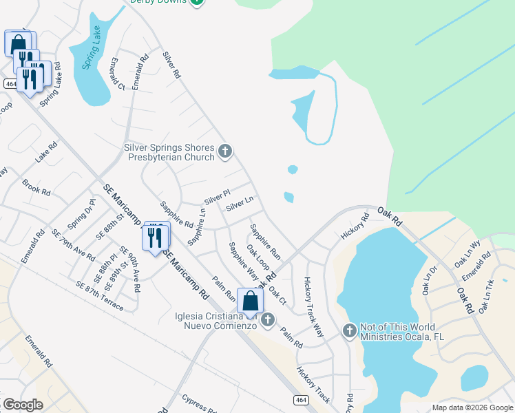 map of restaurants, bars, coffee shops, grocery stores, and more near 71 Sapphire Road in Ocala
