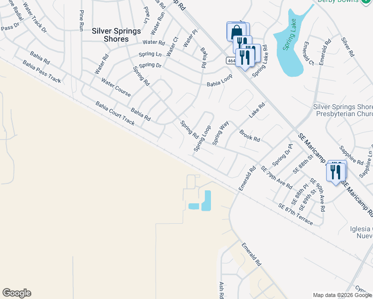 map of restaurants, bars, coffee shops, grocery stores, and more near 57 Spring Loop in Ocala