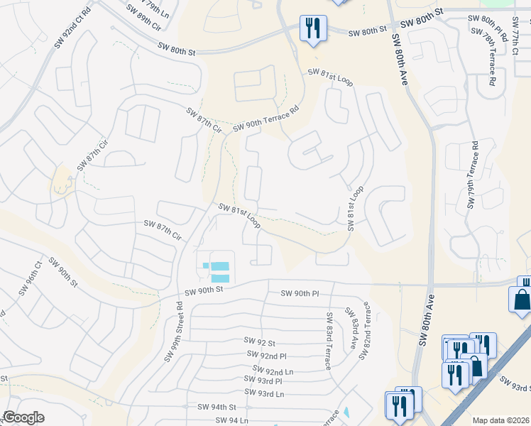 map of restaurants, bars, coffee shops, grocery stores, and more near 8630 Southwest 87th Street in Ocala