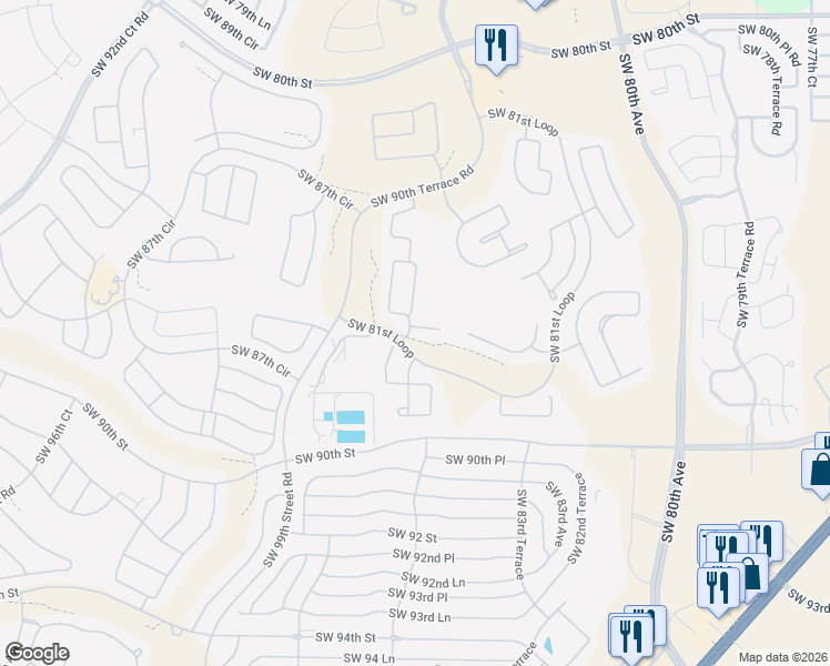 map of restaurants, bars, coffee shops, grocery stores, and more near 8630 Southwest 87th Street in Ocala
