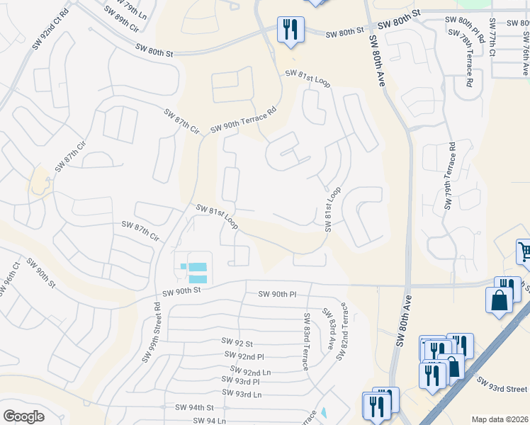 map of restaurants, bars, coffee shops, grocery stores, and more near 8570 Southwest 87th Street in Ocala