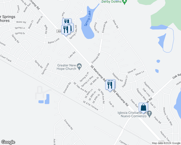 map of restaurants, bars, coffee shops, grocery stores, and more near 28 Spring Lane Way in Ocala