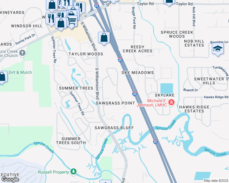 map of restaurants, bars, coffee shops, grocery stores, and more near 846 Marley Drive in Port Orange