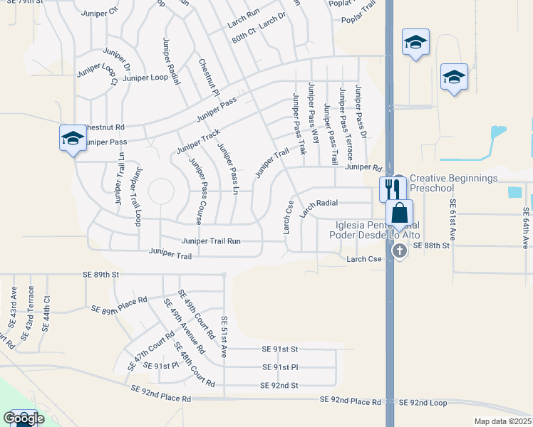 map of restaurants, bars, coffee shops, grocery stores, and more near 55 Larch Course in Ocala