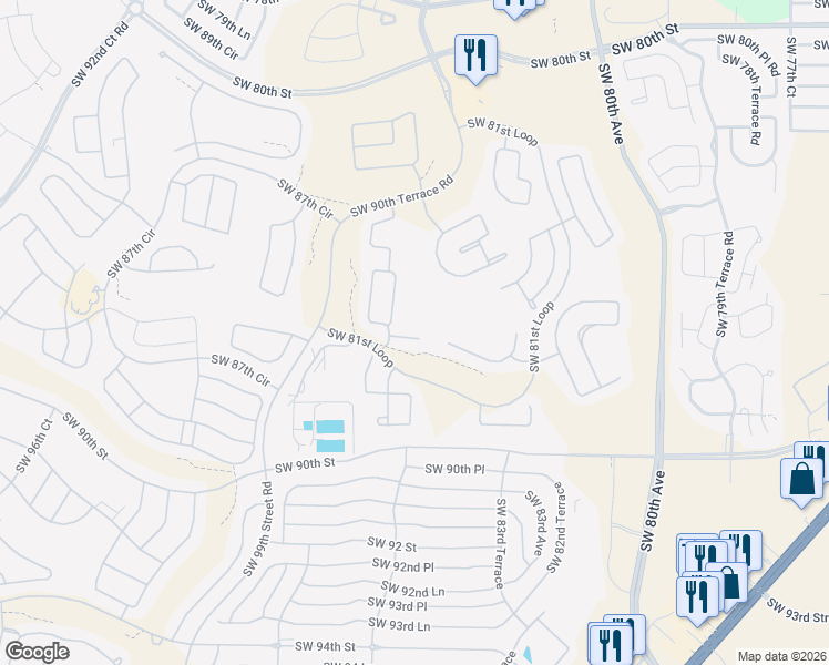 map of restaurants, bars, coffee shops, grocery stores, and more near 8570 Southwest 87th Street in Ocala