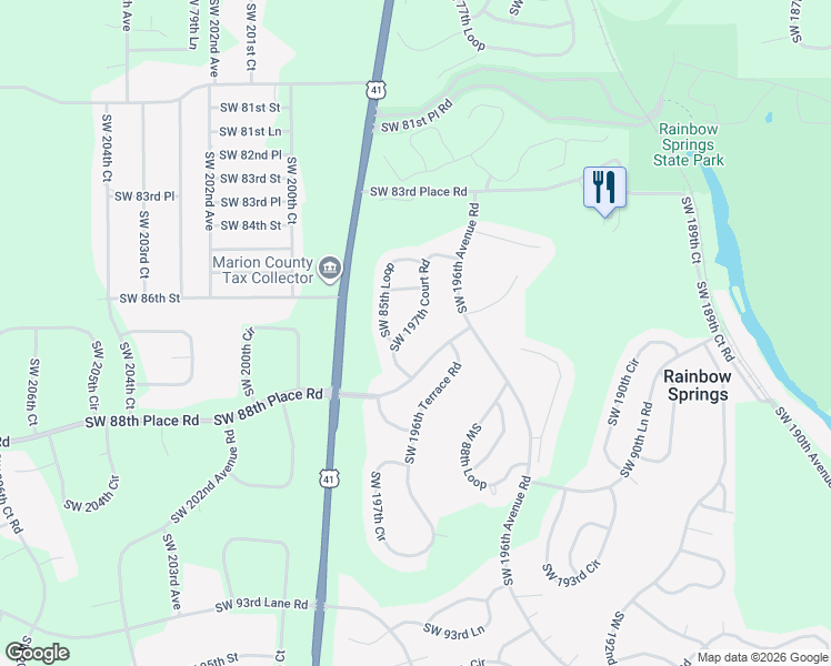 map of restaurants, bars, coffee shops, grocery stores, and more near 8681 Southwest 197th Court Road in Dunnellon