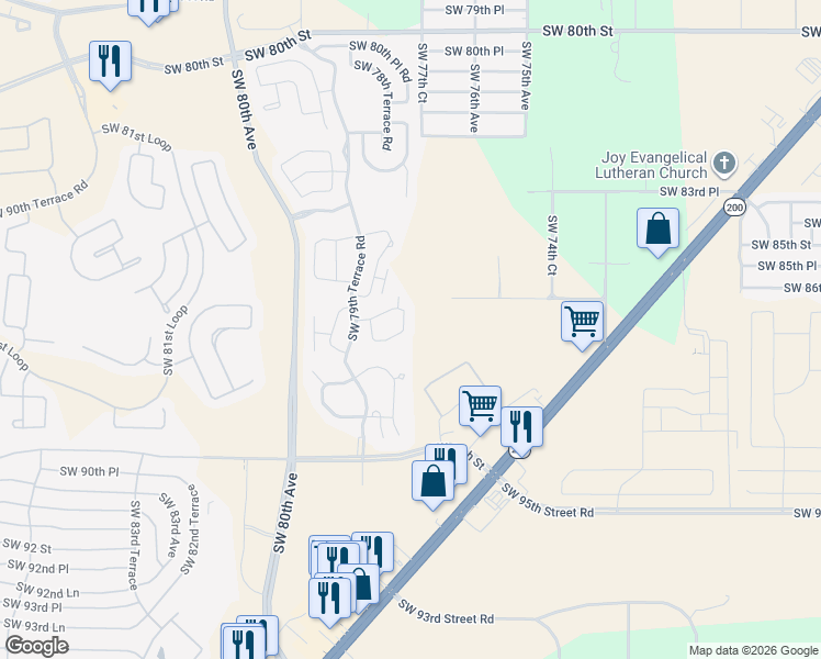 map of restaurants, bars, coffee shops, grocery stores, and more near 7781 Southwest 86th Lane in Ocala