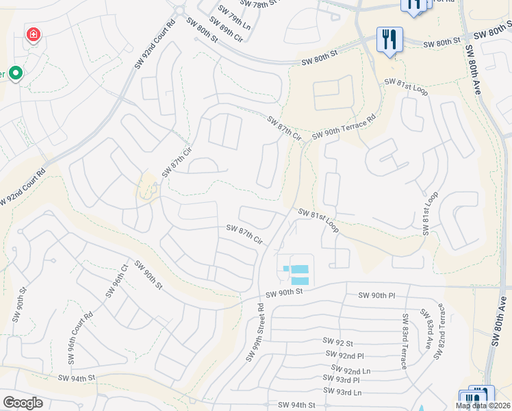map of restaurants, bars, coffee shops, grocery stores, and more near 8877 Southwest 86th Loop in Ocala