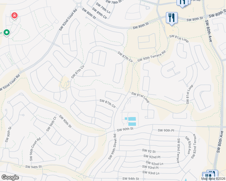 map of restaurants, bars, coffee shops, grocery stores, and more near 8877 Southwest 86th Loop in Ocala