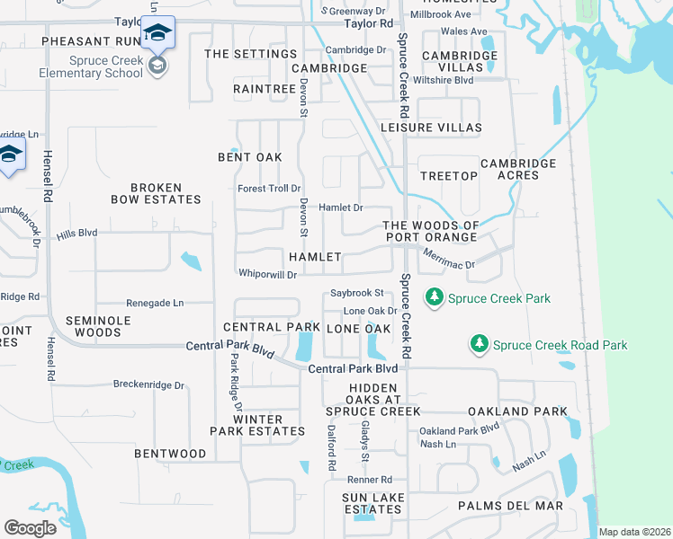map of restaurants, bars, coffee shops, grocery stores, and more near 536 Legume Drive in Port Orange