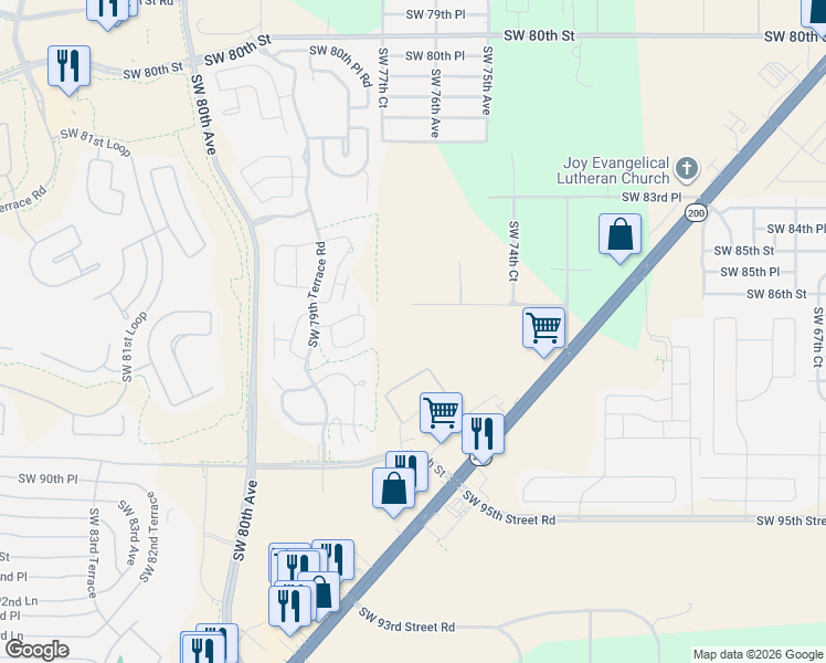 map of restaurants, bars, coffee shops, grocery stores, and more near 7660 Southwest 86th Lane in Ocala