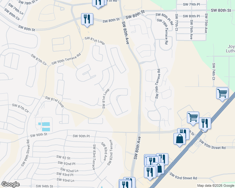 map of restaurants, bars, coffee shops, grocery stores, and more near 8702 Southwest 83rd Circle in Ocala