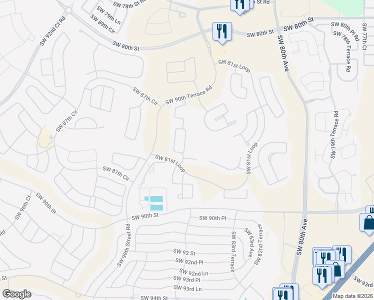 map of restaurants, bars, coffee shops, grocery stores, and more near 8591 Southwest 86th Circle in Ocala