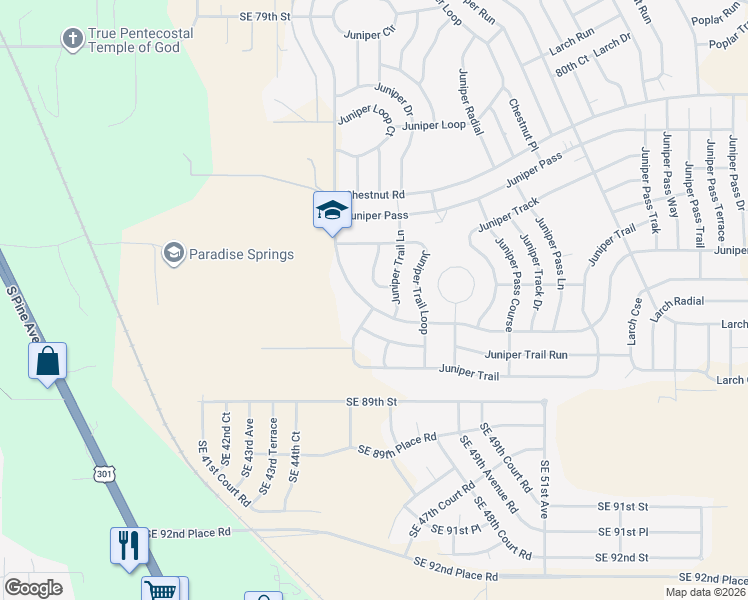 map of restaurants, bars, coffee shops, grocery stores, and more near 8549 Juniper Road in Ocala