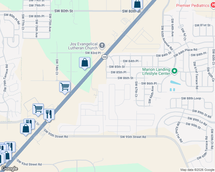map of restaurants, bars, coffee shops, grocery stores, and more near 6947 Southwest 86th Street in Ocala
