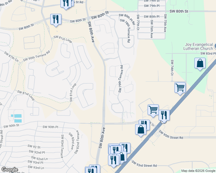map of restaurants, bars, coffee shops, grocery stores, and more near 7927 South West 87th Loop in Ocala