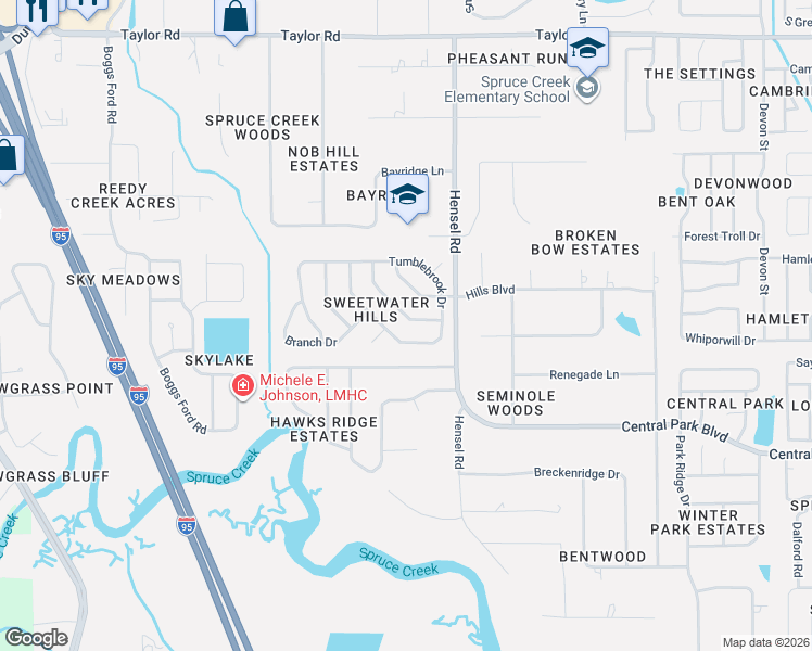 map of restaurants, bars, coffee shops, grocery stores, and more near 683 Reillys Road in Port Orange