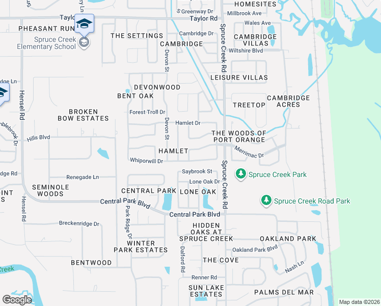 map of restaurants, bars, coffee shops, grocery stores, and more near 721 Merrimac Drive in Port Orange