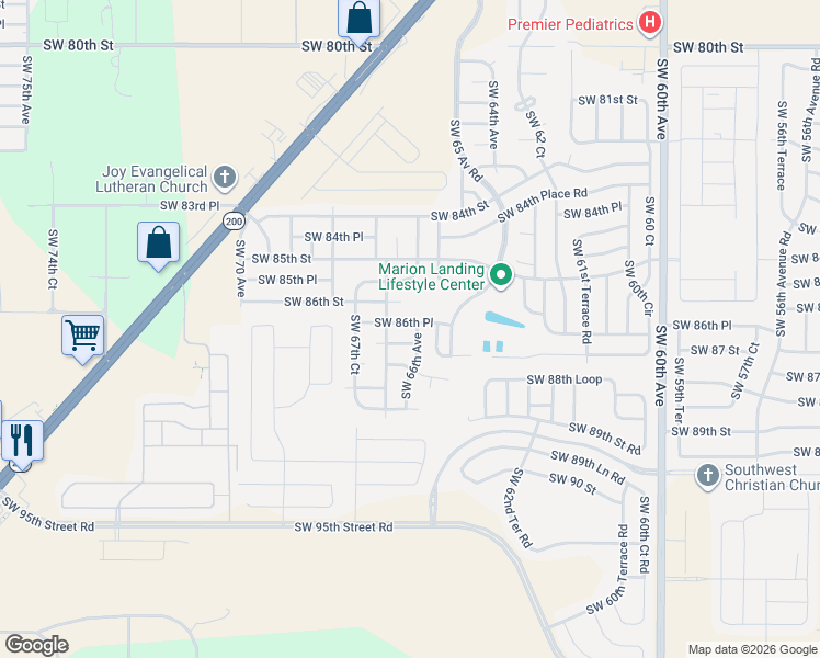 map of restaurants, bars, coffee shops, grocery stores, and more near 8668 Southwest 66th Avenue in Ocala