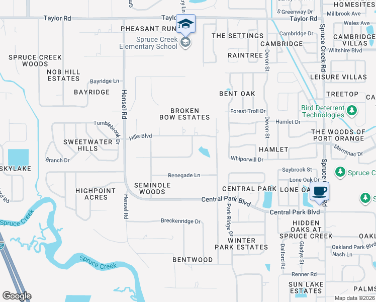 map of restaurants, bars, coffee shops, grocery stores, and more near 736 Barrows Dairy Road in Port Orange
