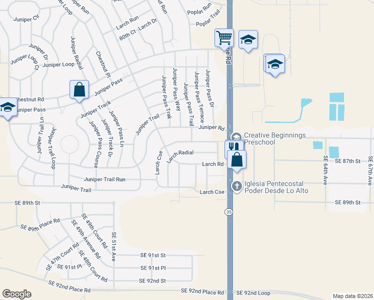 map of restaurants, bars, coffee shops, grocery stores, and more near 19 Larch Radial in Ocala