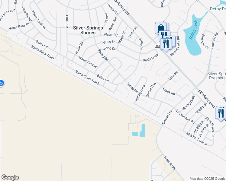 map of restaurants, bars, coffee shops, grocery stores, and more near 63 Bahia Court Track in Ocala