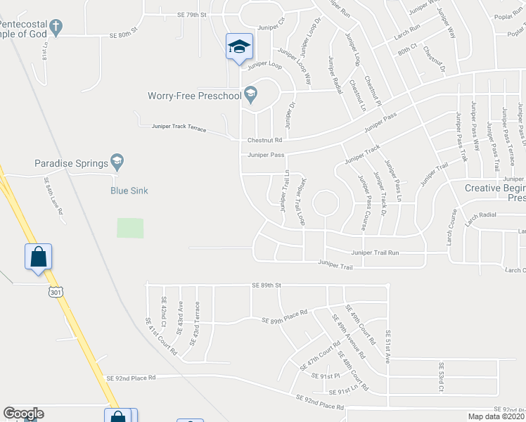 map of restaurants, bars, coffee shops, grocery stores, and more near 8549 Juniper Road in Ocala