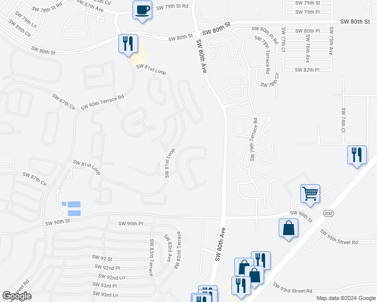 map of restaurants, bars, coffee shops, grocery stores, and more near 8702 Southwest 83rd Circle in Ocala