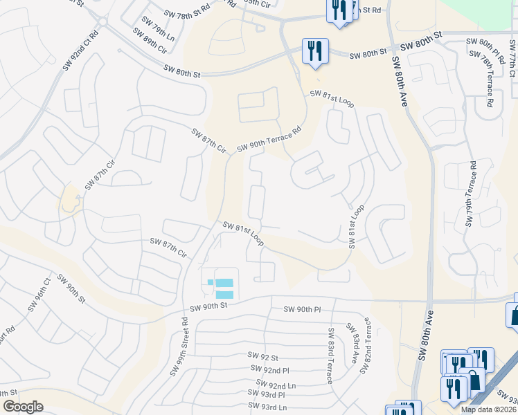 map of restaurants, bars, coffee shops, grocery stores, and more near 8591 Southwest 86th Circle in Ocala