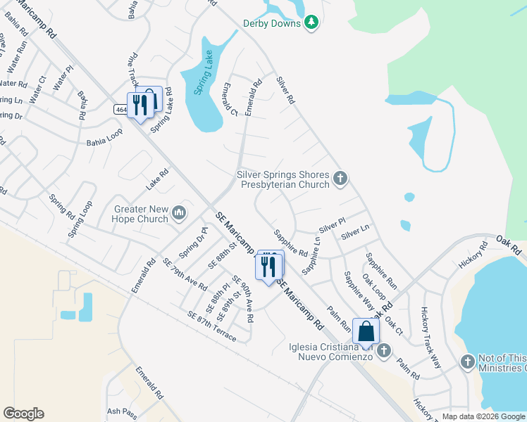 map of restaurants, bars, coffee shops, grocery stores, and more near 29 Sapphire Road in Ocala