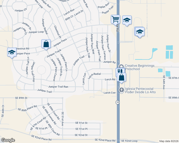 map of restaurants, bars, coffee shops, grocery stores, and more near 40 Larch Course in Ocala