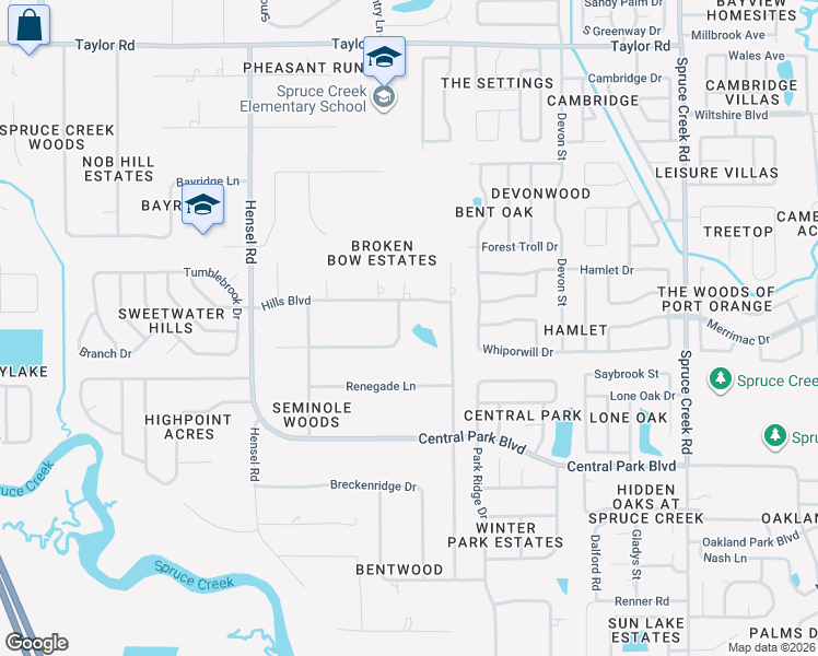 map of restaurants, bars, coffee shops, grocery stores, and more near 736 Barrows Dairy Road in Port Orange