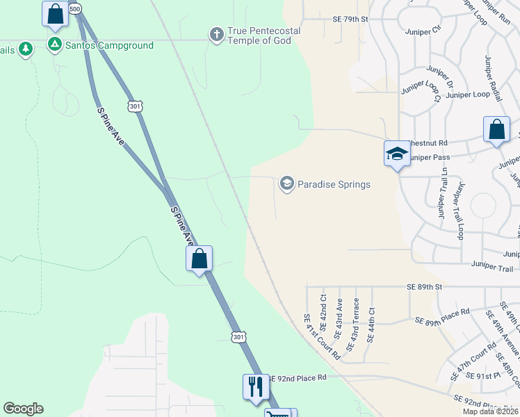map of restaurants, bars, coffee shops, grocery stores, and more near 3964 Southeast 84th Lane Road in Ocala