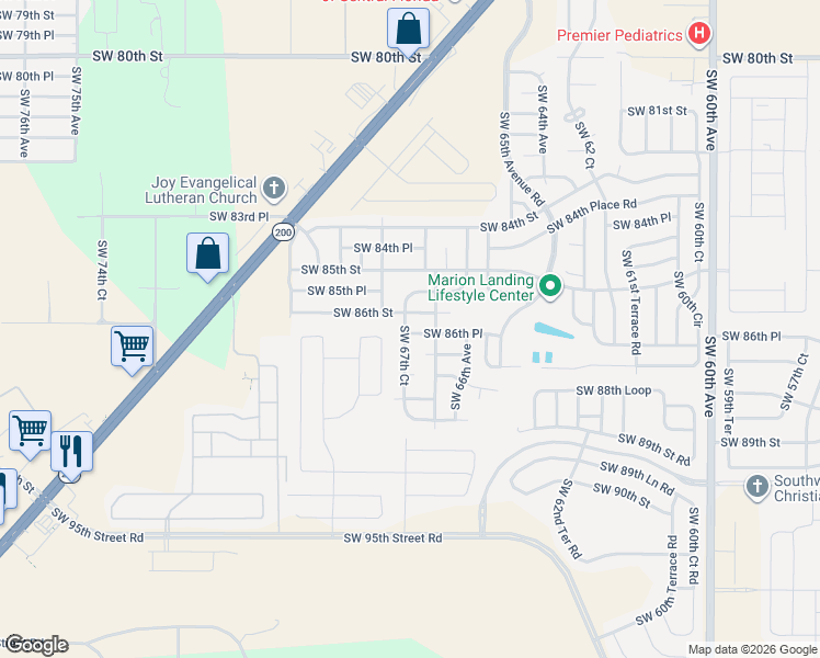 map of restaurants, bars, coffee shops, grocery stores, and more near 6700 Southwest 86th Place in Ocala
