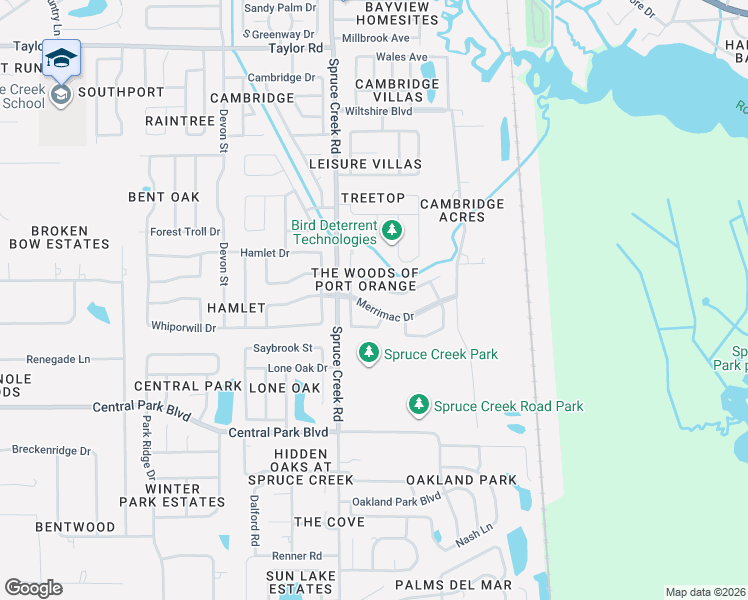 map of restaurants, bars, coffee shops, grocery stores, and more near 469 Merrimac Drive in Port Orange