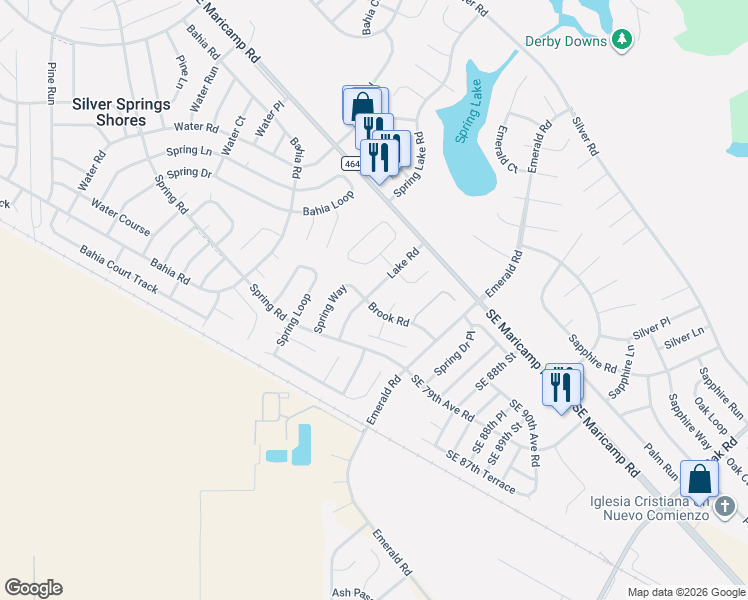map of restaurants, bars, coffee shops, grocery stores, and more near 20 Brook Lane in Ocala
