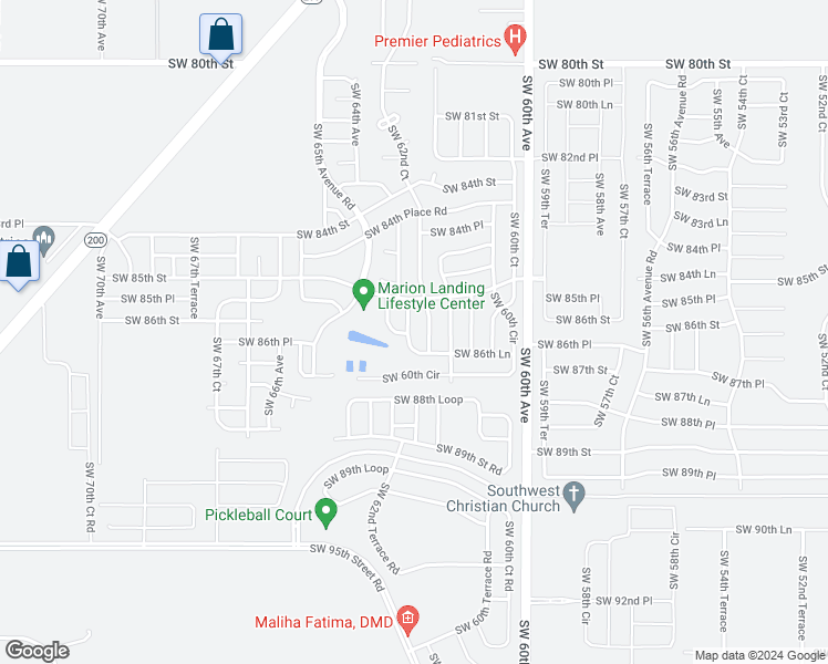 map of restaurants, bars, coffee shops, grocery stores, and more near 8659 Southwest 62nd Terrace in Ocala