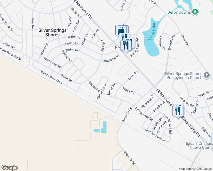map of restaurants, bars, coffee shops, grocery stores, and more near 37 Spring Loop in Ocala