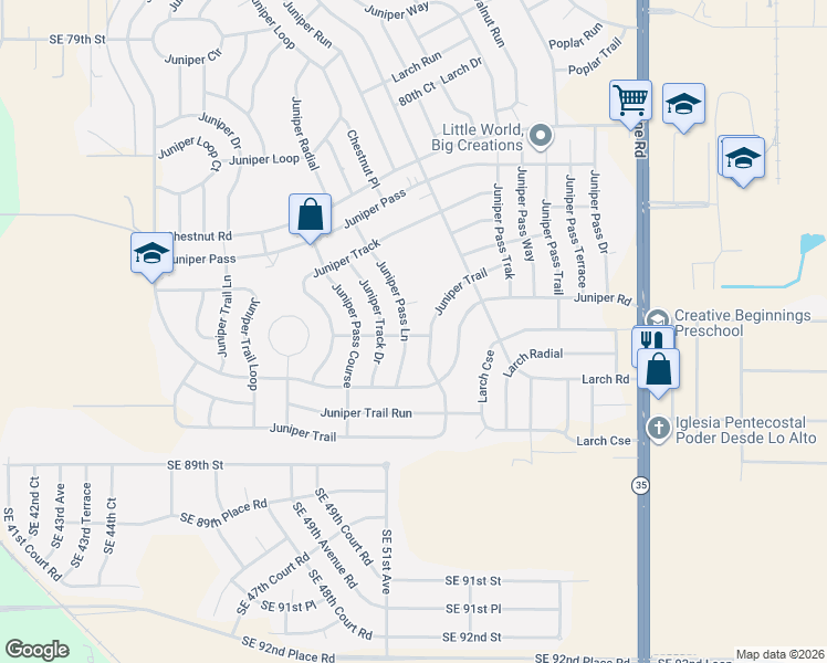 map of restaurants, bars, coffee shops, grocery stores, and more near 27 Juniper Pass Lane in Ocala