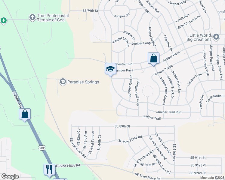 map of restaurants, bars, coffee shops, grocery stores, and more near 8532 Juniper Road in Ocala